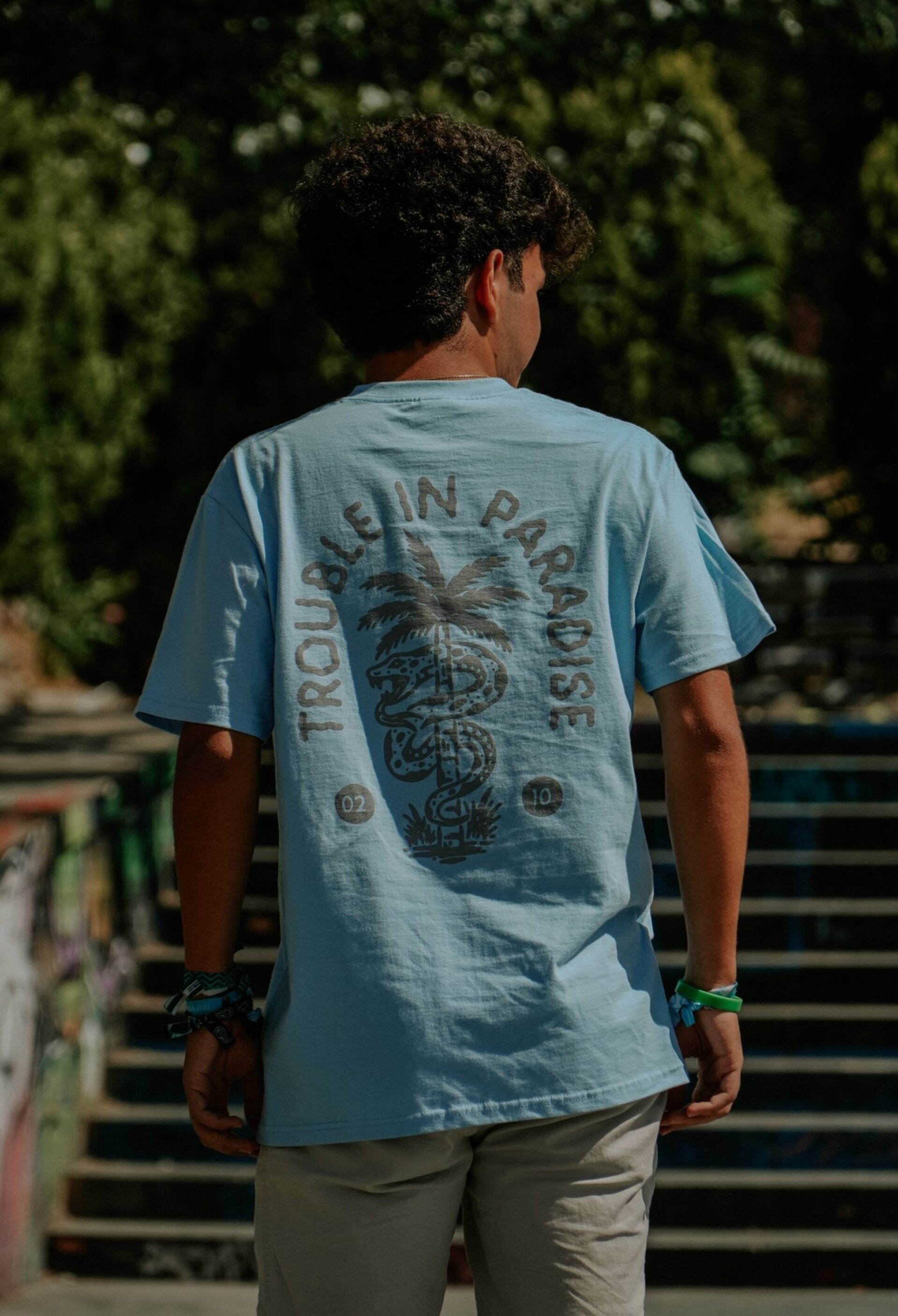 LIGHT BLUE TEE- TROUBLE IN PARADISE - 6