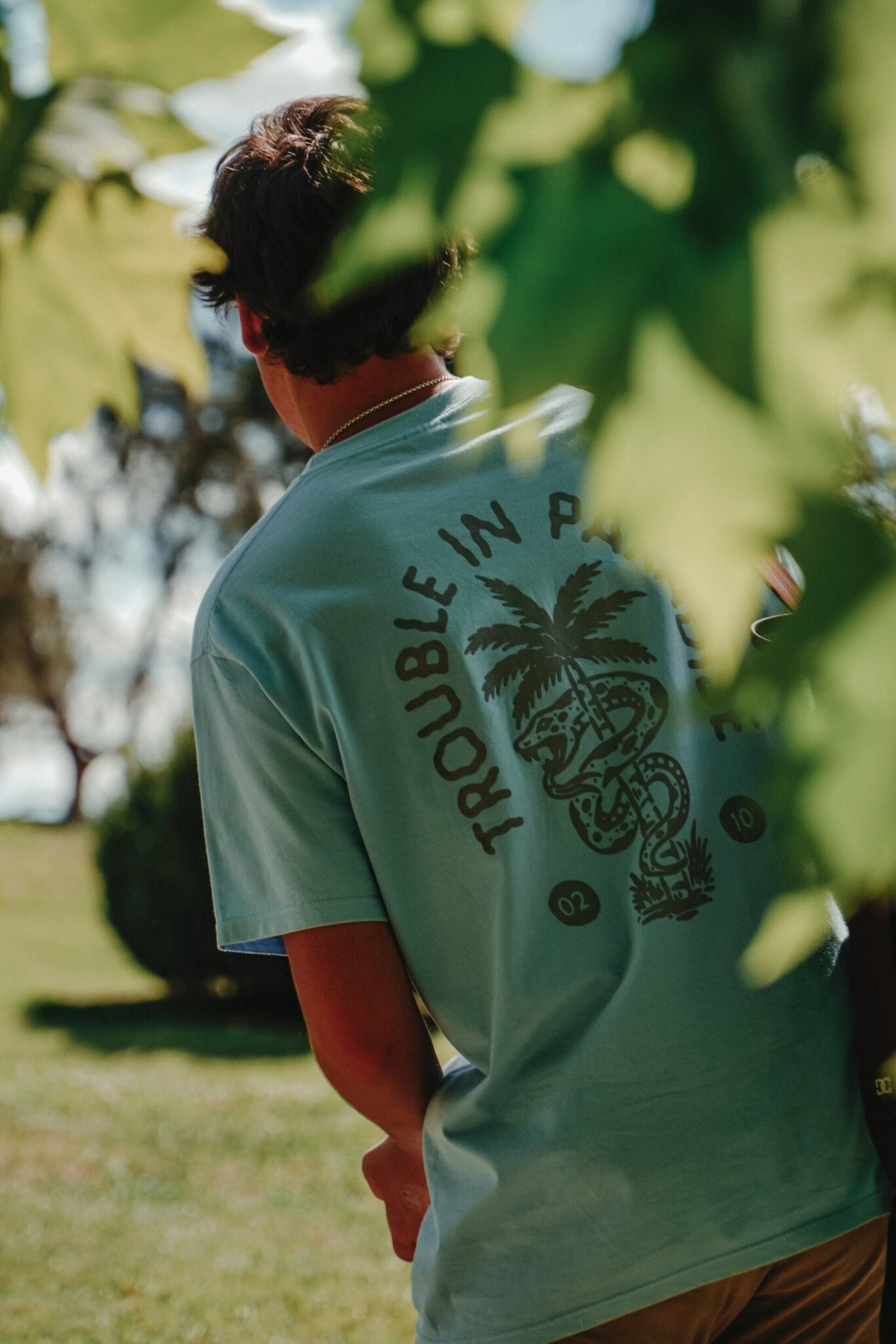 LIGHT BLUE TEE- TROUBLE IN PARADISE - 3
